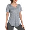 Alovien Short Sleeve Workout Shirts Women Loose Fit, V-Neck Women Exercise T-Shirt Workout Top, Dry Fit Yoga Gym Sport Tops, Light Grey,S view 1