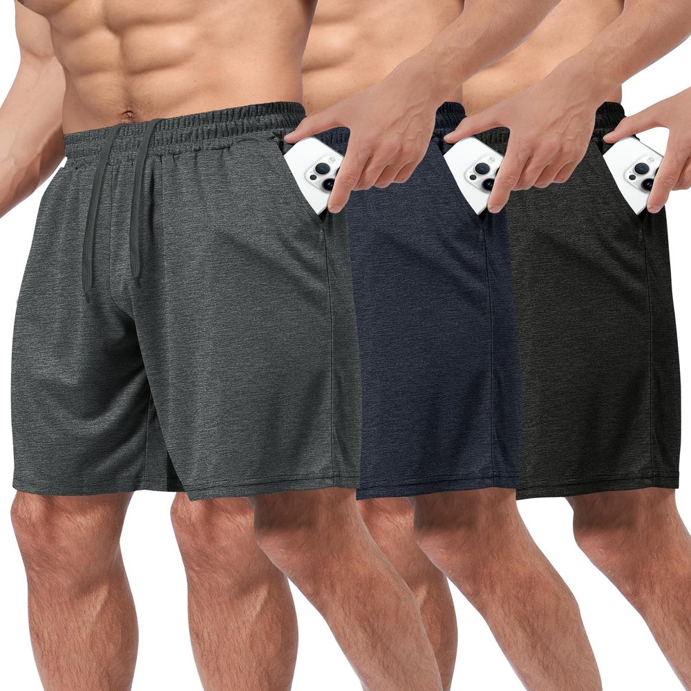 BOOJO 3 Pack Gym Basketball Mens Shorts - Quick Dry Black Workout Athletic Shorts with Pockets for Casual Running (S-6XL)