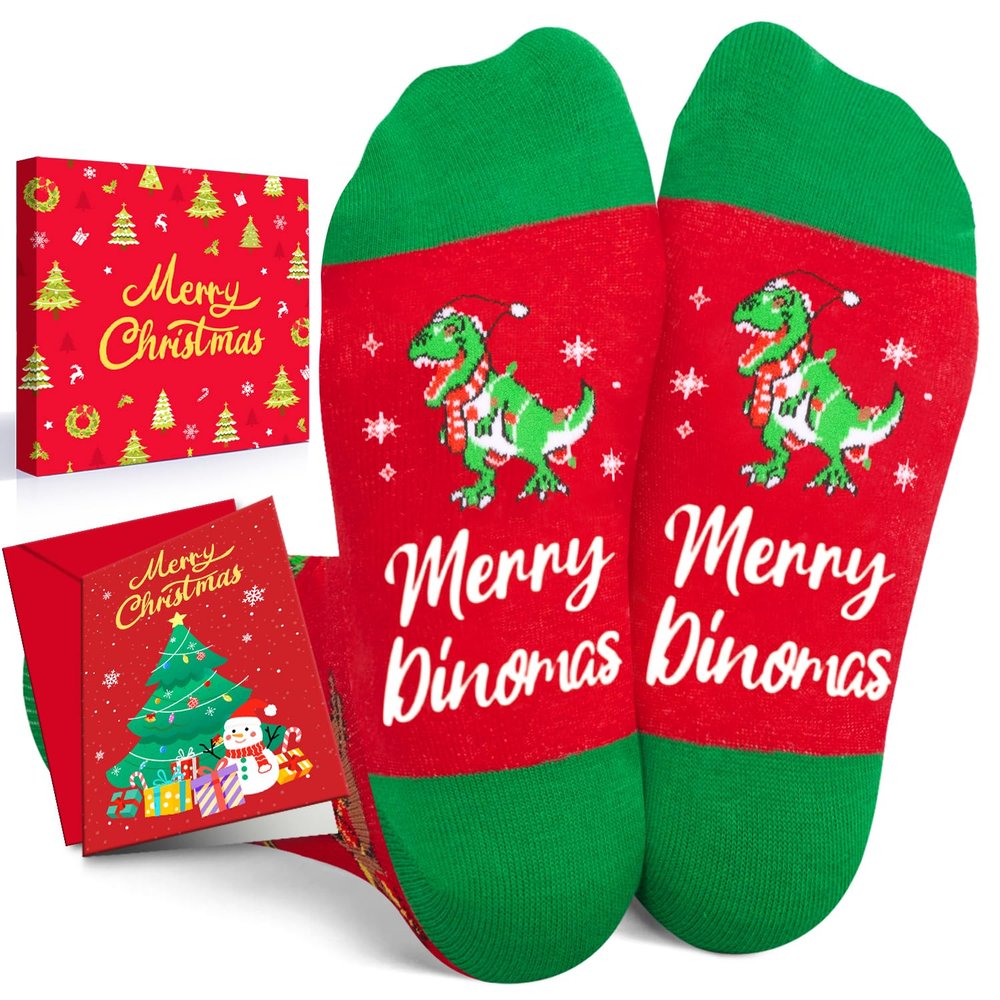 HAPPYPOP Christmas Gifts Stocking Socks - Dinosaur Socks Xmas Stocking Stuffers for Teen Boys Girls Teenagers