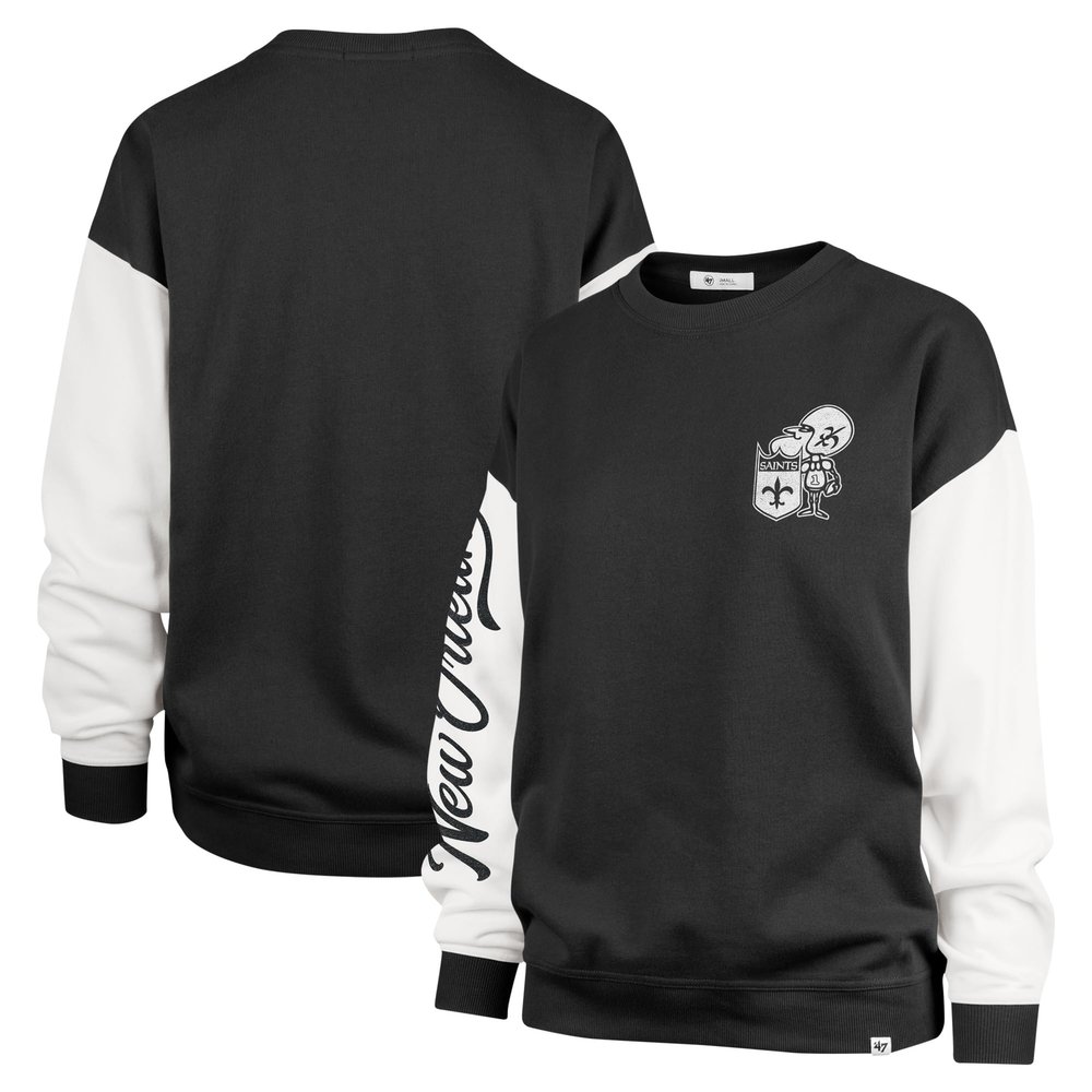 47 Women's Black New Orleans Saints Double Header Rise Andie Pullover Sweatshirt