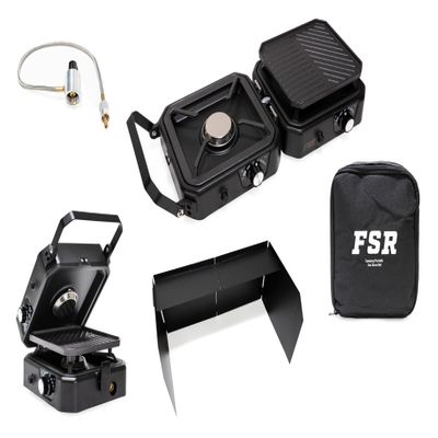 Freespirit Recreation 2 Burner Foldable Camping Stove with Griddle, Propane Camp Stove with 16,000 BTU, Adjustable Burners, Carrying Handle, Portable Gas Stove with Foldable Windscreen