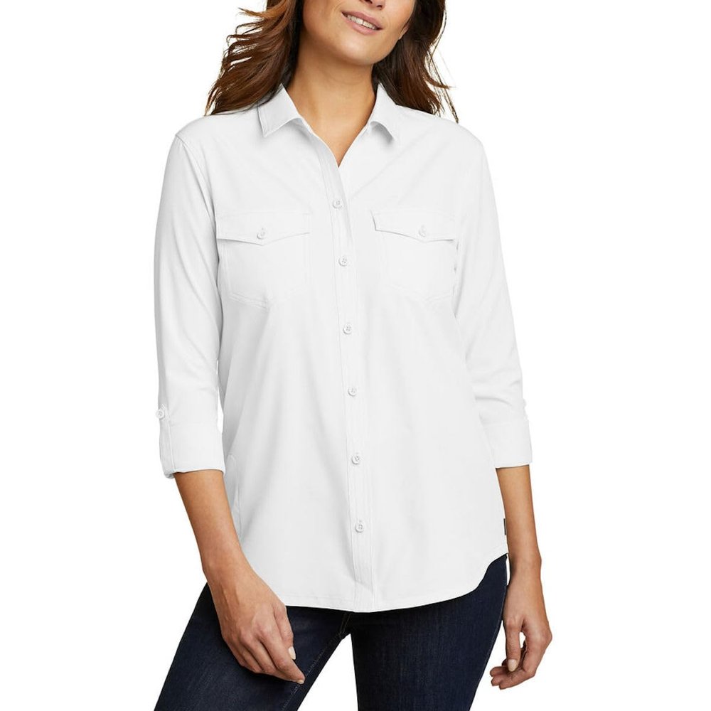 Eddie Bauer Women's Departure Stretch Moisture Wicking Long Sleeve Shirt with UPF 50 (US, Alpha, XX-Large, Regular, Regular, White)