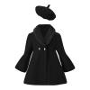 Toddler Baby Girls Wool Blend Solid Color Coat Flare Long Sleeve Lapel Trench with Hats Winter (Black, 12-18 Months) view 1