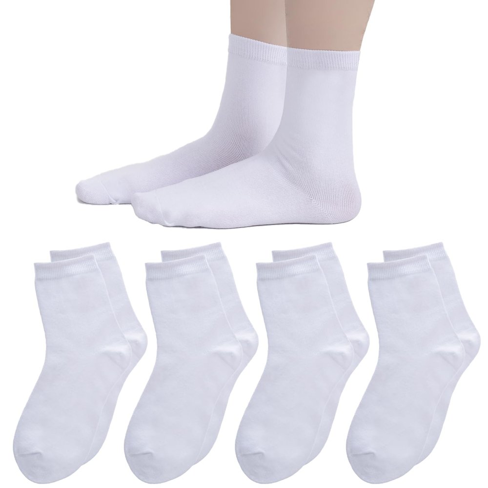 YKYUASD 4 Pack Little Kids Socks Boys Girls Soft Cotton Athletic Seamless Toe Socks (US, Alpha, Medium, Regular, White)