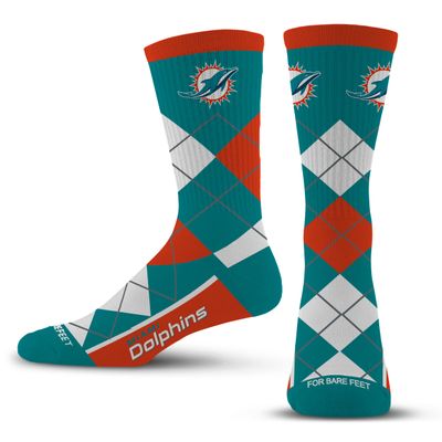For Bare Feet - NFL Team Logo and Colors Men's Ribbed Argyle Socks Size Large 10-13 (US, Alpha, Large, Regular, Regular, Miami Dolphins)