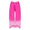 Girls Baggy Jeans Candy Colors High Gradient Color Elastic Waist Wide Leg Washed Lightweight Pants (Hot Pink, 5-6 Years) view 1