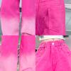 Girls Baggy Jeans Candy Colors High Gradient Color Elastic Waist Wide Leg Washed Lightweight Pants (Hot Pink, 5-6 Years) view 2