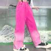 Girls Baggy Jeans Candy Colors High Gradient Color Elastic Waist Wide Leg Washed Lightweight Pants (Hot Pink, 5-6 Years) view 3