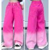 Girls Baggy Jeans Candy Colors High Gradient Color Elastic Waist Wide Leg Washed Lightweight Pants (Hot Pink, 5-6 Years) view 4