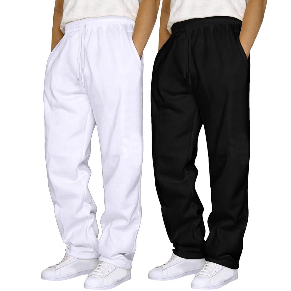 Men's Casual Sweatpants 2 Pack Trousers Heavyweight Fleece Jogger Pants Elastic Waist Drawstring Gym Workout Pants