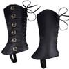 GORGECRAFT 2Pcs Knight Leg Guards Gaiters Steampunk Medieval Boot Covers Imitation Leather Pirate Boot Tops with Buckle Straps Leg Wraps Shoes Accessories for Halloween Cosplay Viking Costume Black view 1