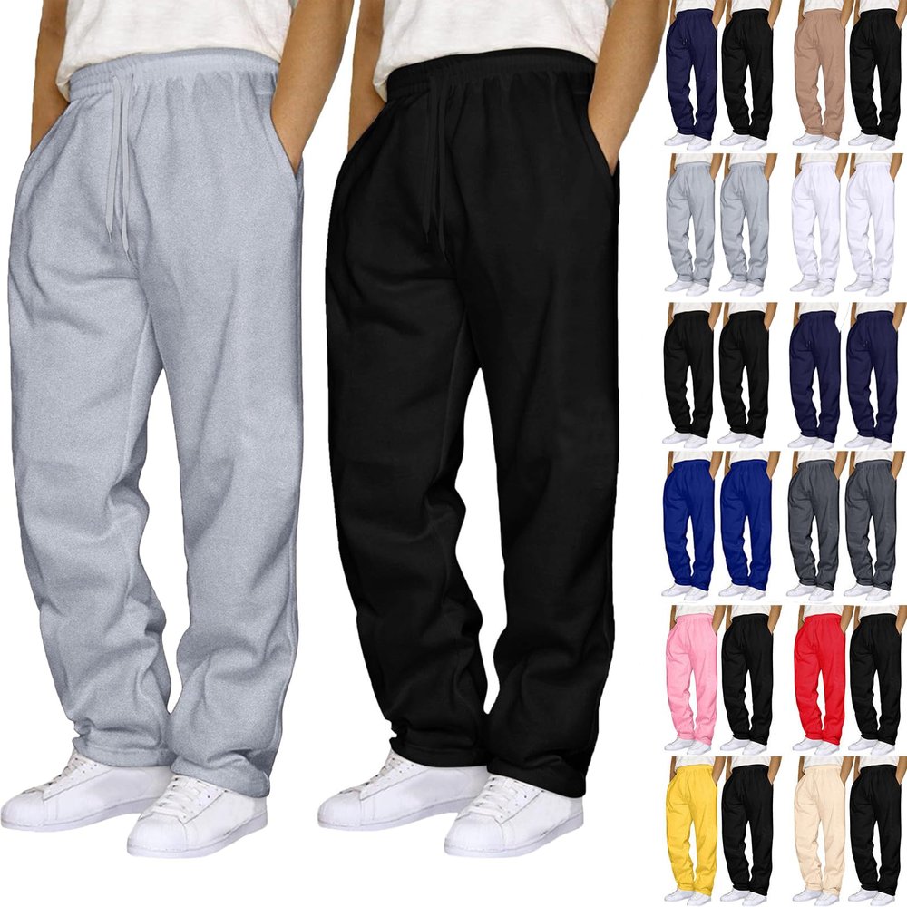 Men's Casual Sweatpants 2 Pack Trousers Heavyweight Fleece Jogger Pants Elastic Waist Drawstring Gym Workout Pants