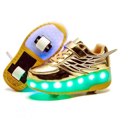 Roller Skate Shoes for Kids Boys Girls LED Roller Sneakers Light Up Fashion Flashing Wheels Shoes Rechargeable Gold