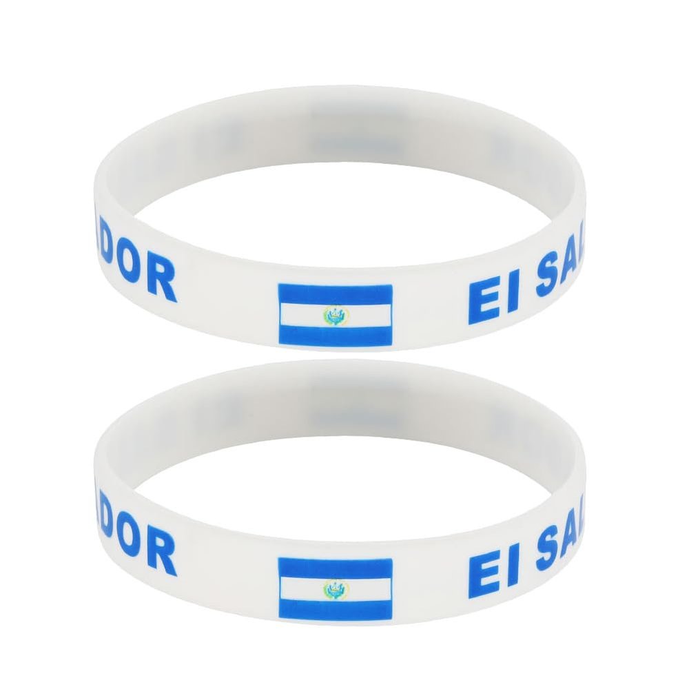 2 Packs El Salvador Flag Silicone Bracelets for Men Women,El Salvador Rubber Wristband Water-proof Outdoor Sports Stretch Bracelet National Flag El Salvador Love Jewelry