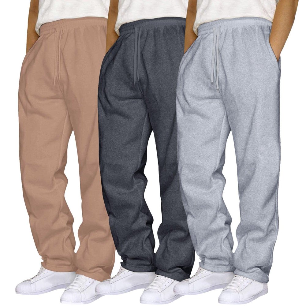 Mens 3 Pack Sweatpants Loose Fleece Casual Trousers Elastic Waist Drawstring Jogger Pants Baggy Running Sports Pants