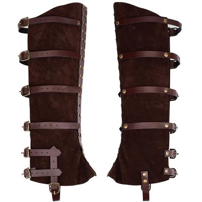 GORGECRAFT 2Pcs Knight Leg Guards Gaiters Steampunk Medieval Boot Covers Renaissance Pirate Cosplay Imitation Leather Leg Warmer Wraps Shoes Accessories for Halloween Costume Viking Coconut Brown