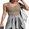 Ribbed Workout Tank Tops for Women with Built in Bra Padded Scoop Neck Slimming Athletic Tank Top Grey Brown view 1