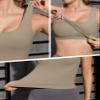 Ribbed Workout Tank Tops for Women with Built in Bra Padded Scoop Neck Slimming Athletic Tank Top Grey Brown view 2