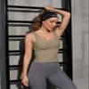 Ribbed Workout Tank Tops for Women with Built in Bra Padded Scoop Neck Slimming Athletic Tank Top Grey Brown view 4