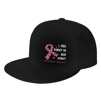 Joisbs Her Fight is Our Fight Breast Cancer Awareness Classic Unisex Sun Hat with Flat Brim - Adjustable and Stylish for Outdoor Adventures! Black