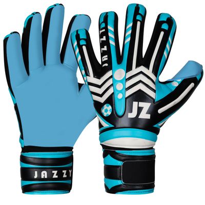 Jazzy Sports Professional Soccer Goalie Gloves for Youth Adult,Goalkeeper Gloves with Removable Finger Protect,Breathable,Strong Grip,6MM Latex Palm,Double Wrist Support (Cyan, 6)