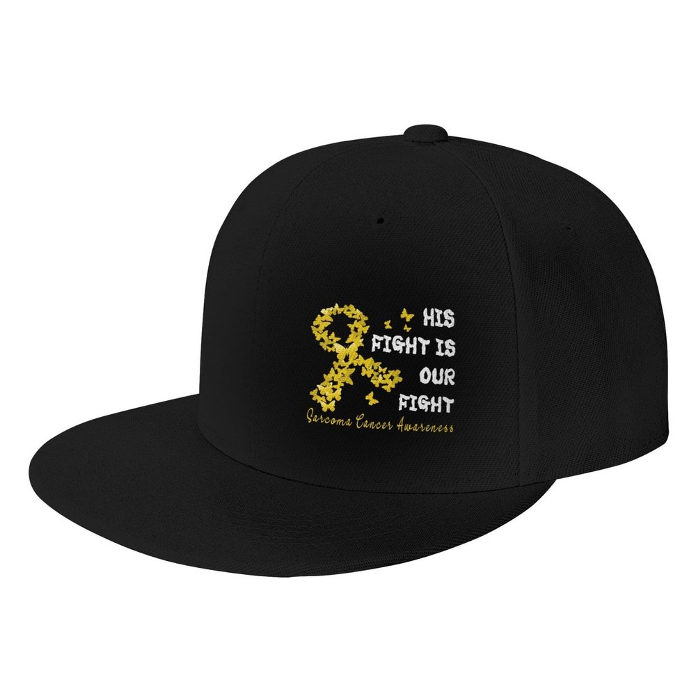 Joisbs His Fight is Our Fight Sarcoma Cancer Awareness Classic Unisex Sun Hat with Flat Brim - Adjustable and Stylish for Outdoor Adventures! Black