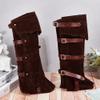 GORGECRAFT 2Pcs Pirate Leg Guards Gaiters Steampunk Medieval Boot Covers Renaissance Cosplay Imitation Leather Leg Warmer Wraps Footwear Cover for Boots Halloween Costume Viking Knight Coconut Brown view 4