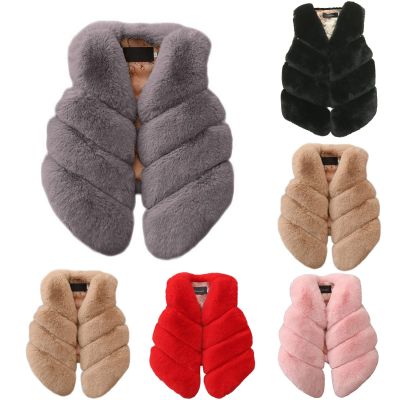 AIMAOMI Toddler Kid Baby Girls Vest Fleece Sweatshirt Jacket Sleeveless Faux Fury Winter Coat Thicken (Red, 3-4 Years)