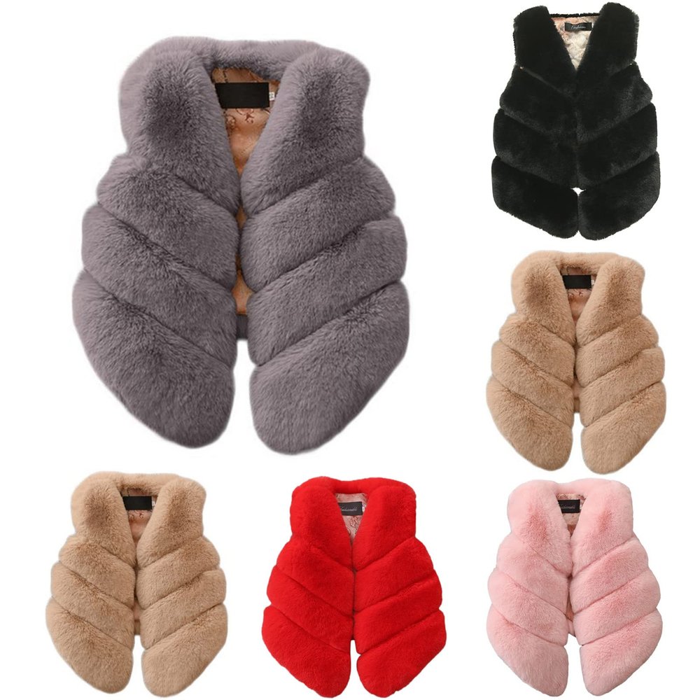 AIMAOMI Toddler Kid Baby Girls Vest Fleece Sweatshirt Jacket Sleeveless Faux Fury Winter Coat Thicken (Red, 3-4 Years)