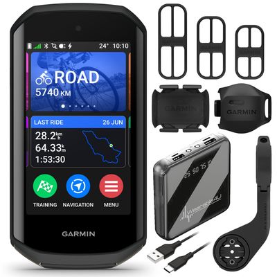 Wearable4U - Garmin Edge 1050 Premium Cycling Computer, Vivid Color Touchscreen Display, Built-in Speaker, Advanced Training with Garmin Speed and Cadence Sensors and Power Bank Bundle