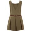 FEESHOW Kids Girls School Uniform Dress Square Neck V-Back Sleeveless Pleated Dress with Belt Daily Wear Khaki 12 Years view 1