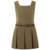 FEESHOW Kids Girls School Uniform Dress Square Neck V-Back Sleeveless Pleated Dress with Belt Daily Wear Khaki 12 Years view 2