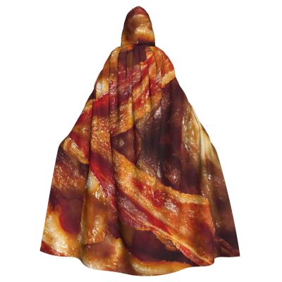 Juiimr Delicious Bacons Pattern Long Hooded Cape Cloak For Halloween Carnival Theme Party Cosplay Costume Decor