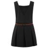 FEESHOW Kids Girls School Uniform Dress Square Neck V-Back Sleeveless Pleated Dress with Belt Daily Wear Black 6 Years view 1