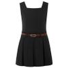 FEESHOW Kids Girls School Uniform Dress Square Neck V-Back Sleeveless Pleated Dress with Belt Daily Wear Black 6 Years view 2