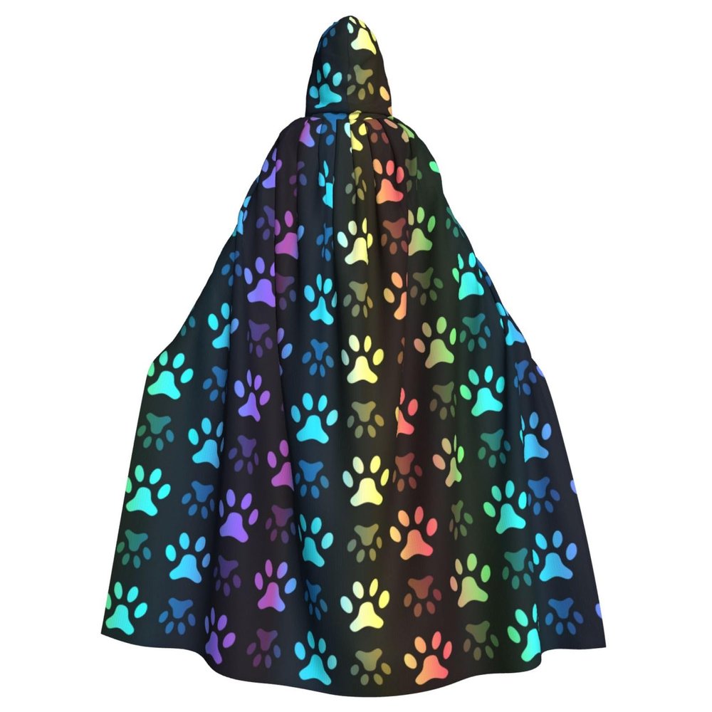Juiimr Rainbow Paw Footprint Animal Pattern Long Hooded Cape Cloak For Halloween Carnival Theme Party Cosplay Costume Decor