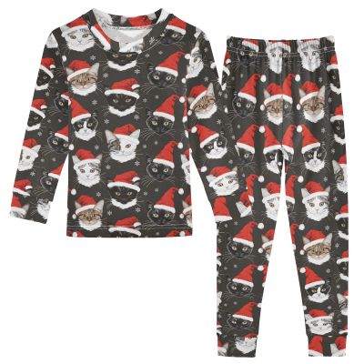 ALAZA Cat Kitten Black Christmas 2 Piece Pajama Set Long Sleeve Top and Pants Sleepwear Unisex 18M
