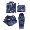 4pcs Soft Pajamas for Women,Silk Pajama Set Robe Lingerie Satin Sleepwear Camisole Long Pants Shorts Sexy (Blue, M) view 1