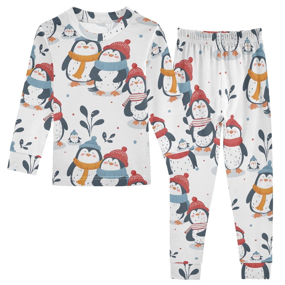 ALAZA Cute Penguin Family Christmas 2 Piece Pajama Set Long Sleeve Top and Pants Sleepwear Unisex 8Y