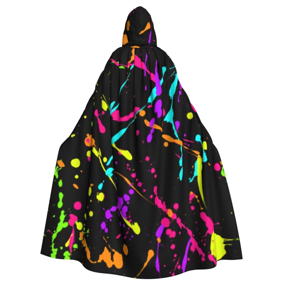 Juiimr Glow in Dark Splatter Neon Long Hooded Cape Cloak For Halloween Carnival Theme Party Cosplay Costume Decor