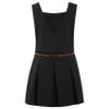 Sinleey Girls V-Back Sleeveless Square Neck Pleated School Uniform Jumpers Dress with Belt Junior School Wear Black 12 Years view 1