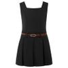 Sinleey Girls V-Back Sleeveless Square Neck Pleated School Uniform Jumpers Dress with Belt Junior School Wear Black 12 Years view 2