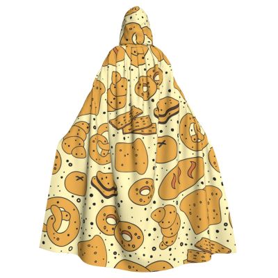 Juiimr Croissant Bread Point Pattern Long Hooded Cape Cloak For Halloween Carnival Theme Party Cosplay Costume Decor