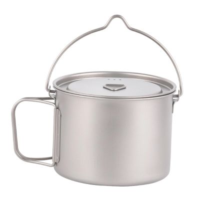 harayaa 900ml Outdoor Titanium Pot Hanging Pot with Foldable Handle Round Travel Mug Outdoor Coffee Mug Titanium Cup for Kitchen BBQ