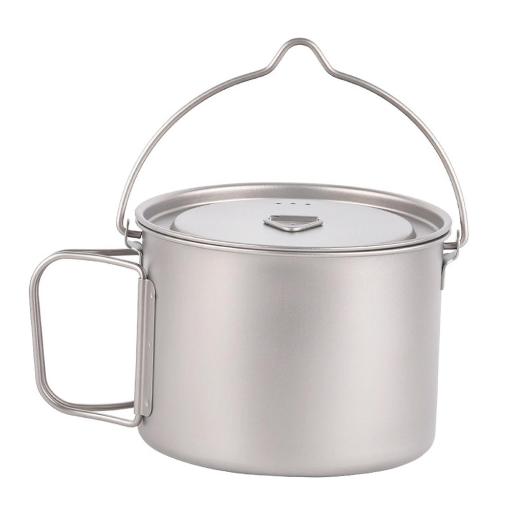 harayaa 900ml Outdoor Titanium Pot Hanging Pot with Foldable Handle Round Travel Mug Outdoor Coffee Mug Titanium Cup for Kitchen BBQ