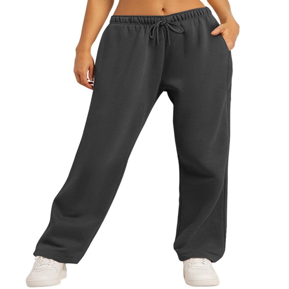 AUTOMET Women's Wide Leg Sweatpants Fleece Lined Baggy Straight Leg Lounge Pants Fall Outfits Athletic Joggers with Pockets Darkgrey XS