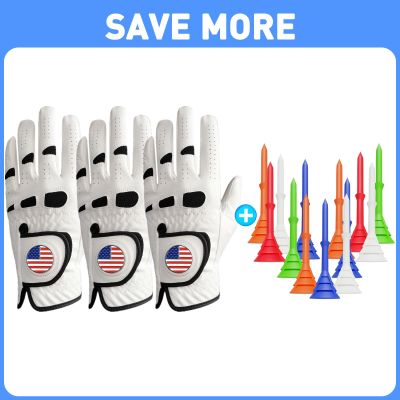 Amy Sport Golf Gloves Men Left Hand Right Handed Golfer 3 Pack with Ball Marker Golf Tees Plastic 3 1/4 inch Upgrade Unbreakable Bulk 30 Pack Reduce