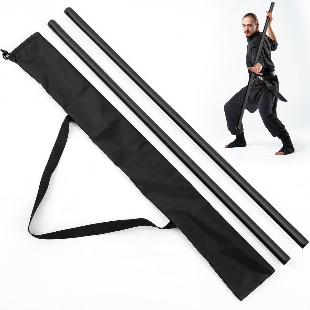 ShinyRelief 2 Pcs Foam Padded Sticks Martial Arts Training Stick, Foam Padded Practice Bar with Carrying Bag for Safe Practice Training Martial Arts and Karate(Black,3.94 ft)
