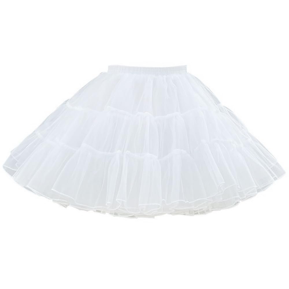 Women's Tiered Tulle Petticoat Elastic Waist Petticoat Lolita Skirt Tulle Skirt Multi-Layer Cosplay Fluffy Skirt Underskirt, Length 40cm White