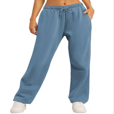 AUTOMET Women's Wide Leg Sweatpants Fleece Lined Baggy Straight Leg Lounge Pants Fall Outfits Athletic Joggers with Pockets LightBlue XL